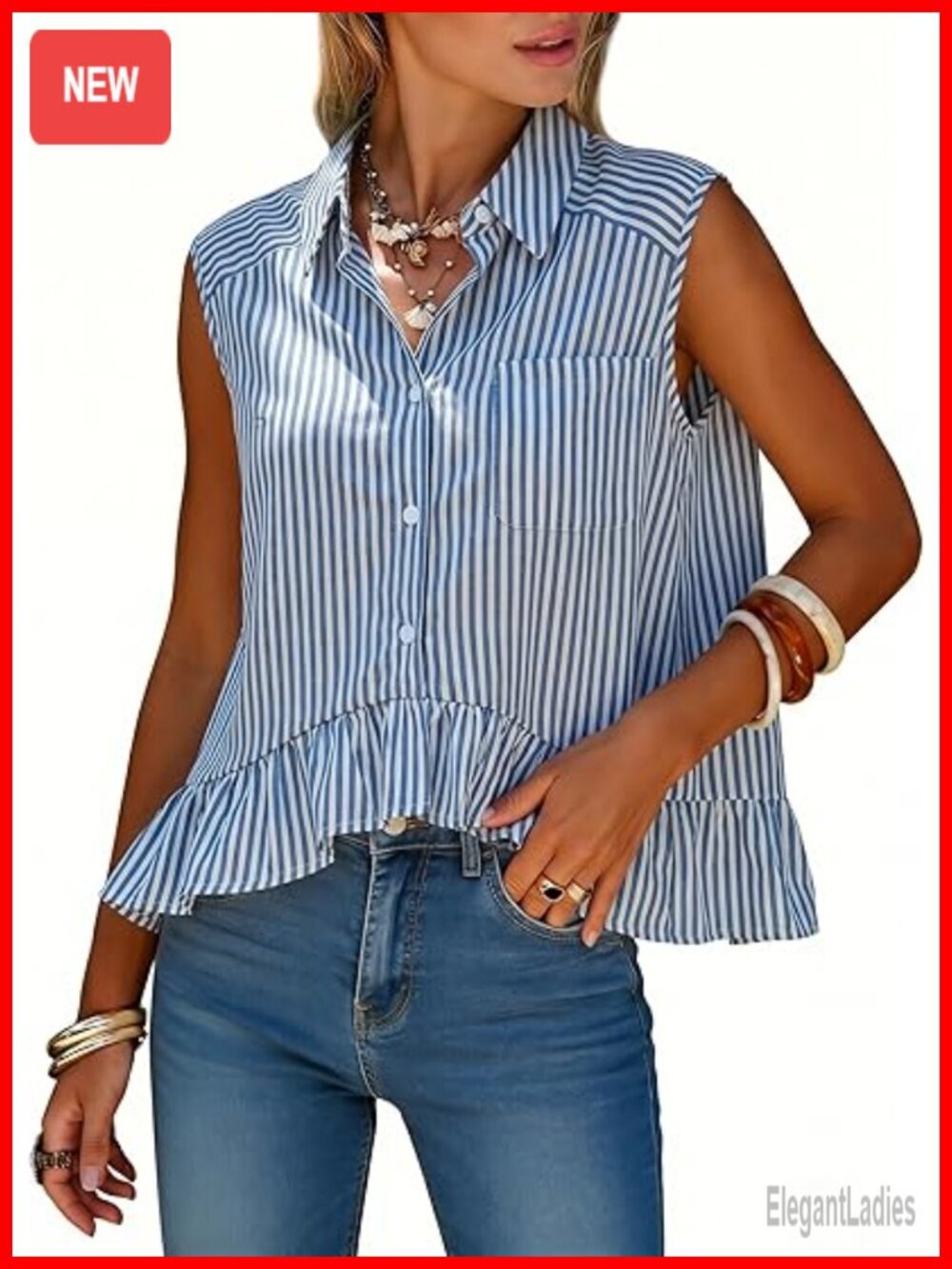 100% Cotton Faux Linen Sleeveless Cropped Peplum Top Striped Blouse